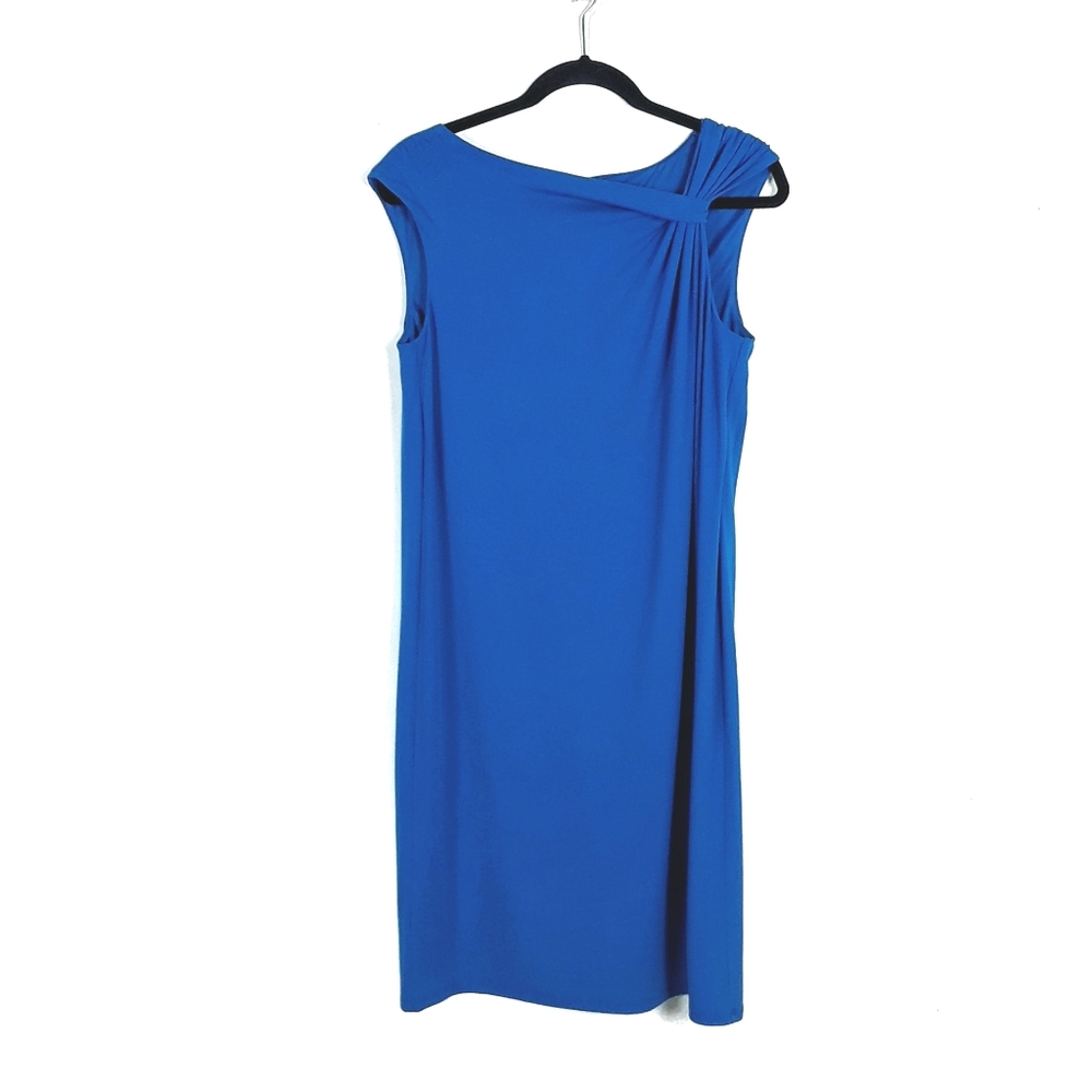 Ann Taylor Dress Twisted Knot Shoulder Sheath Jersey Blue Large Tall